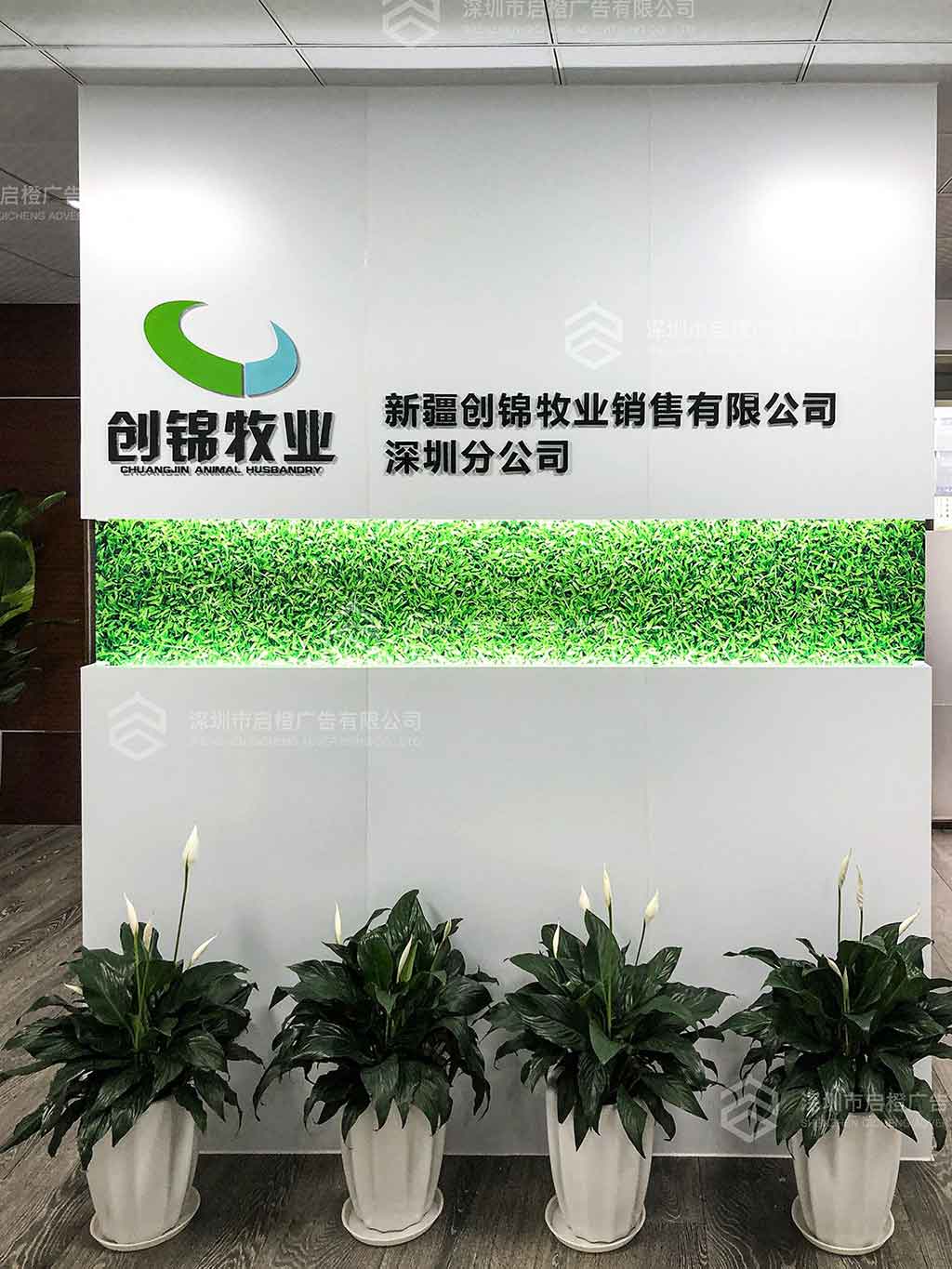新疆創(chuàng)錦牧業(yè)深圳分公司前臺背景墻升級改造效果圖(圖1)