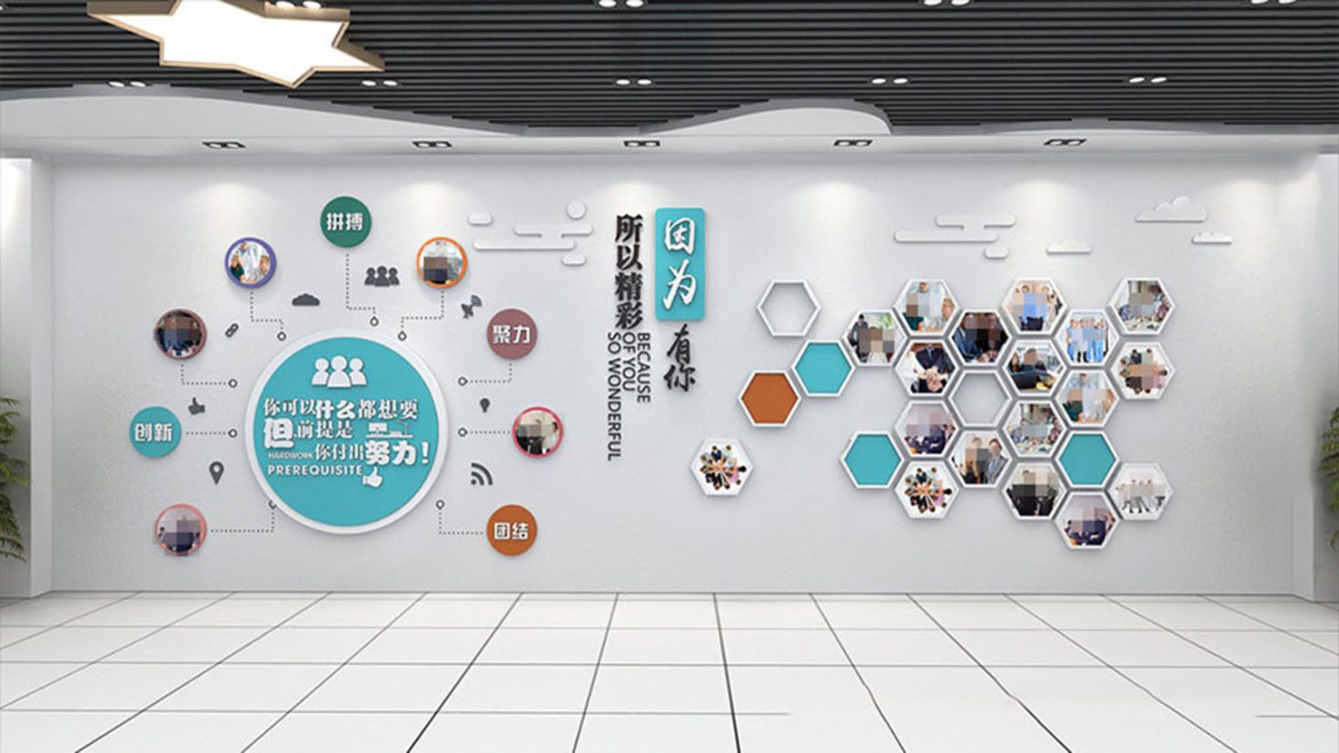 蜂窩造型企業(yè)員工風(fēng)采照片墻模板(圖2)