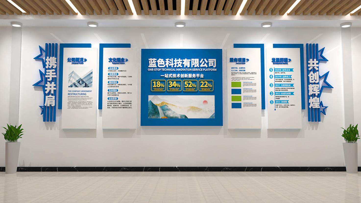 藍色科技風格企業(yè)文化墻模板定制(圖2)