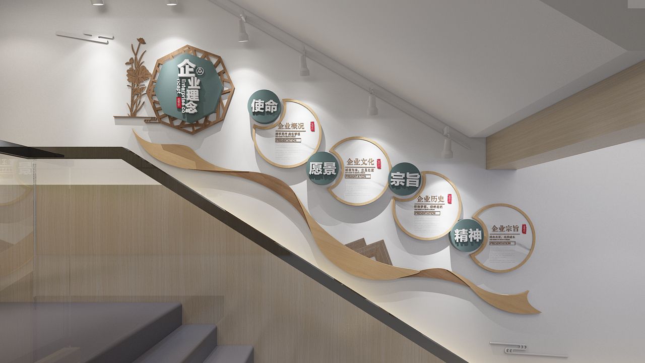現(xiàn)代原木輕綠樓梯文化墻(圖2)