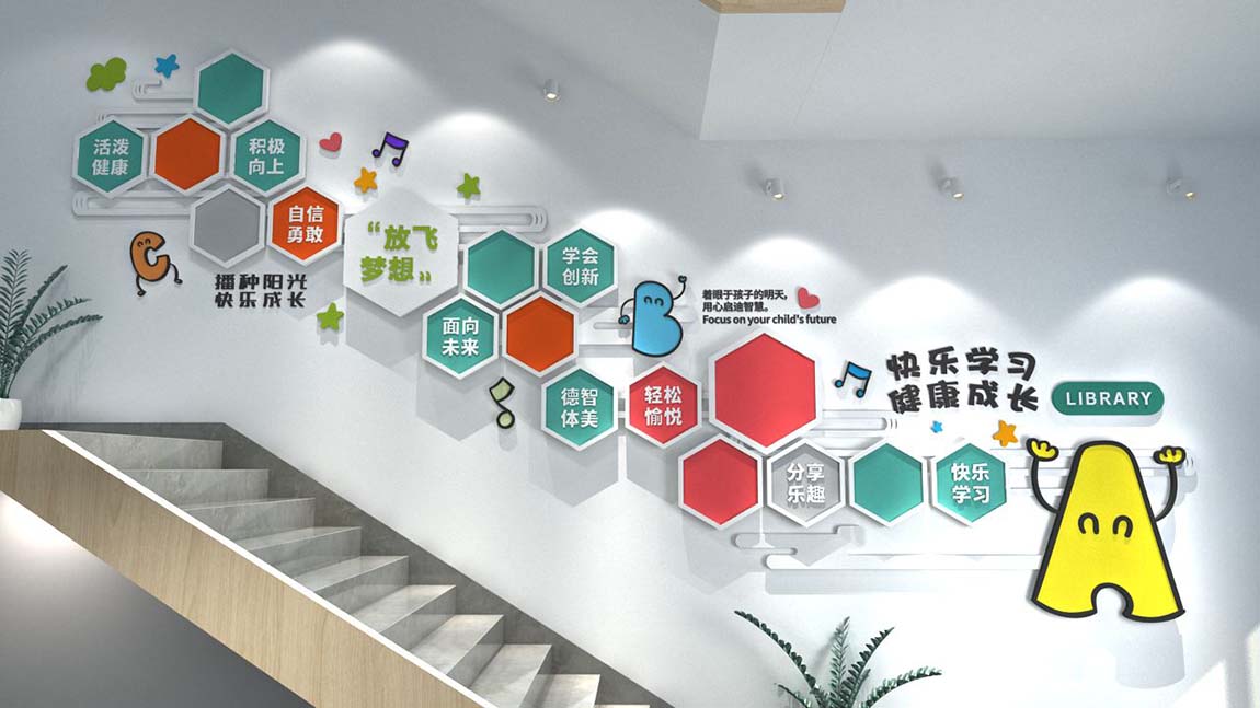 創(chuàng)意少兒培訓(xùn)機構(gòu)樓梯文化墻(圖2)